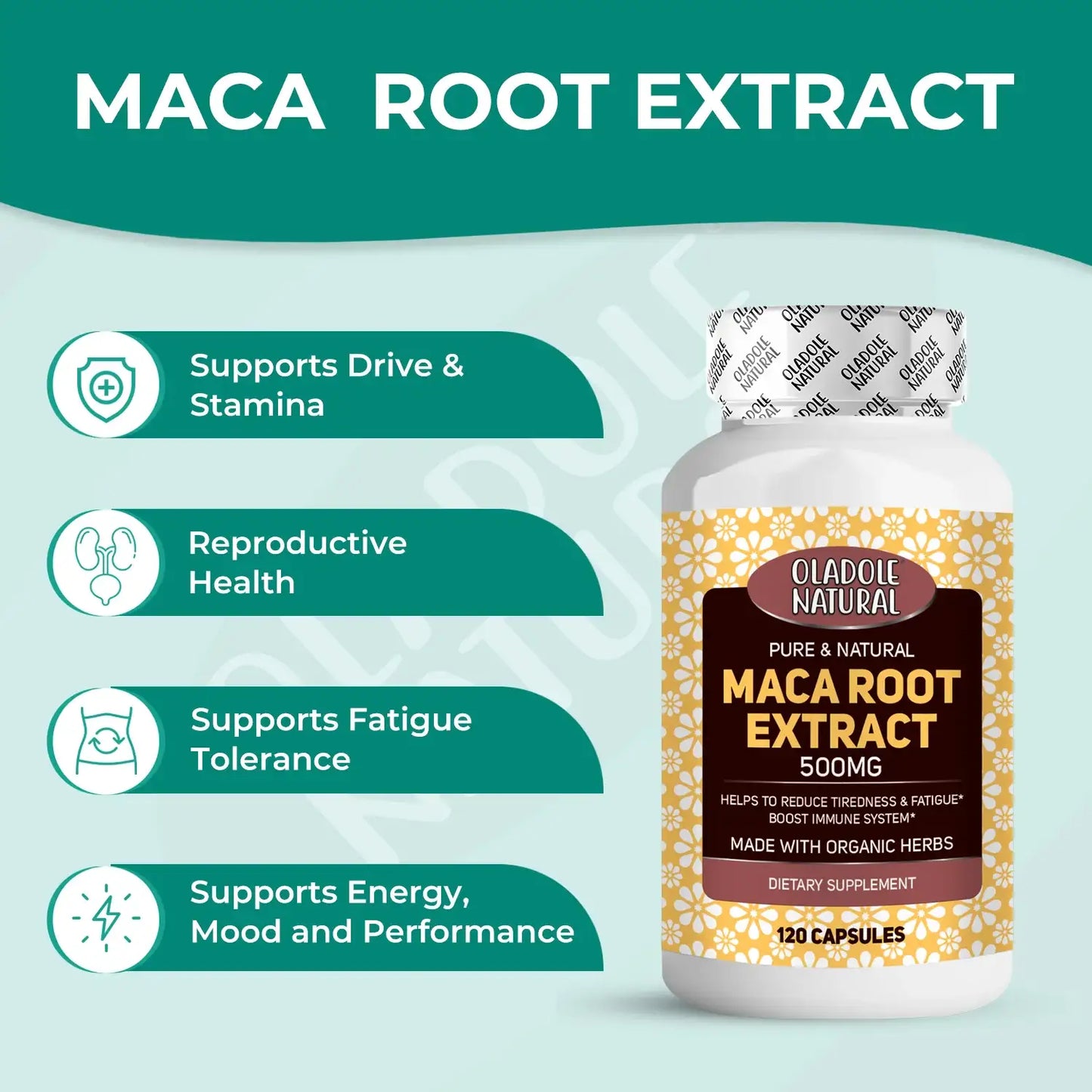 Oladole Natural Maca Root Extract 500mg 120 Vegan Capsules