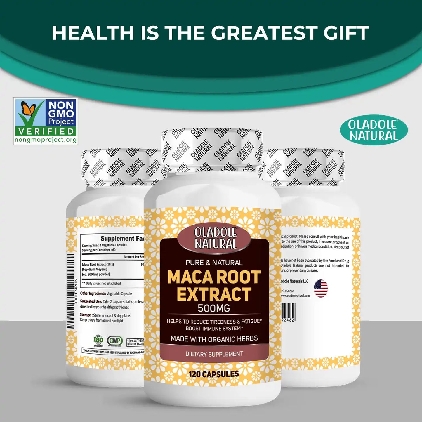 Oladole Natural Maca Root Extract 500mg 120 Vegan Capsules
