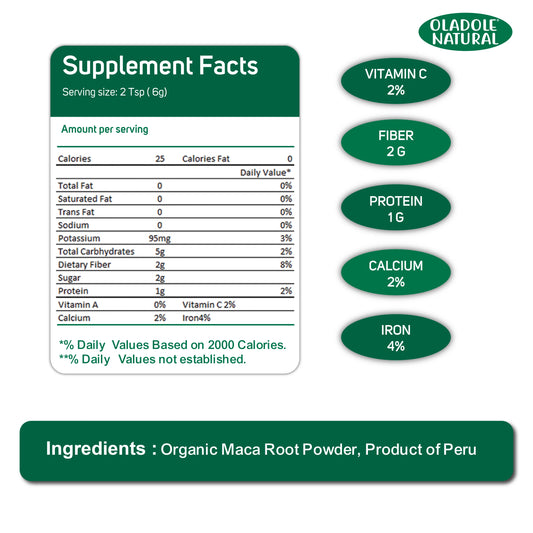 Oladole Natural Superfoods Organic Maca Root Powder Supplement Facts