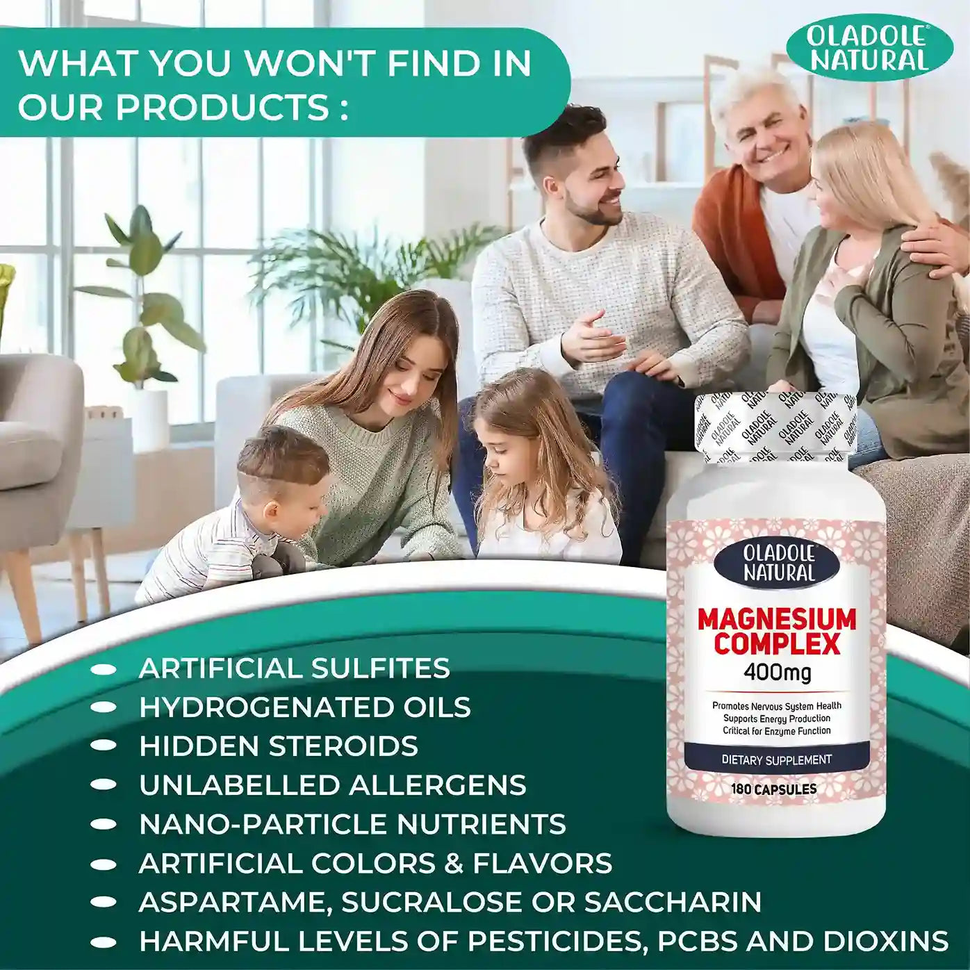 Oladole Natural Magnesium Complex (400mg)-180 Capsules