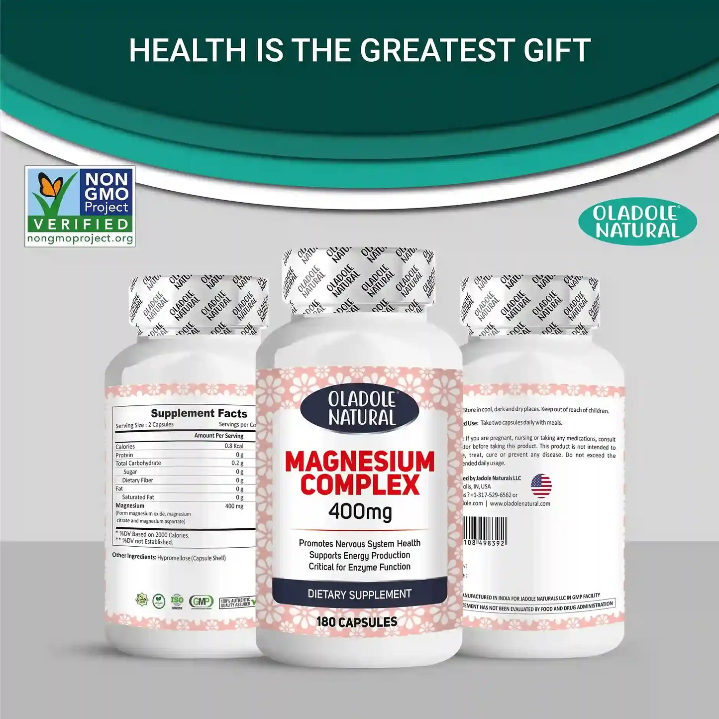 Oladole Natural Magnesium Complex (400mg)-180 Capsules