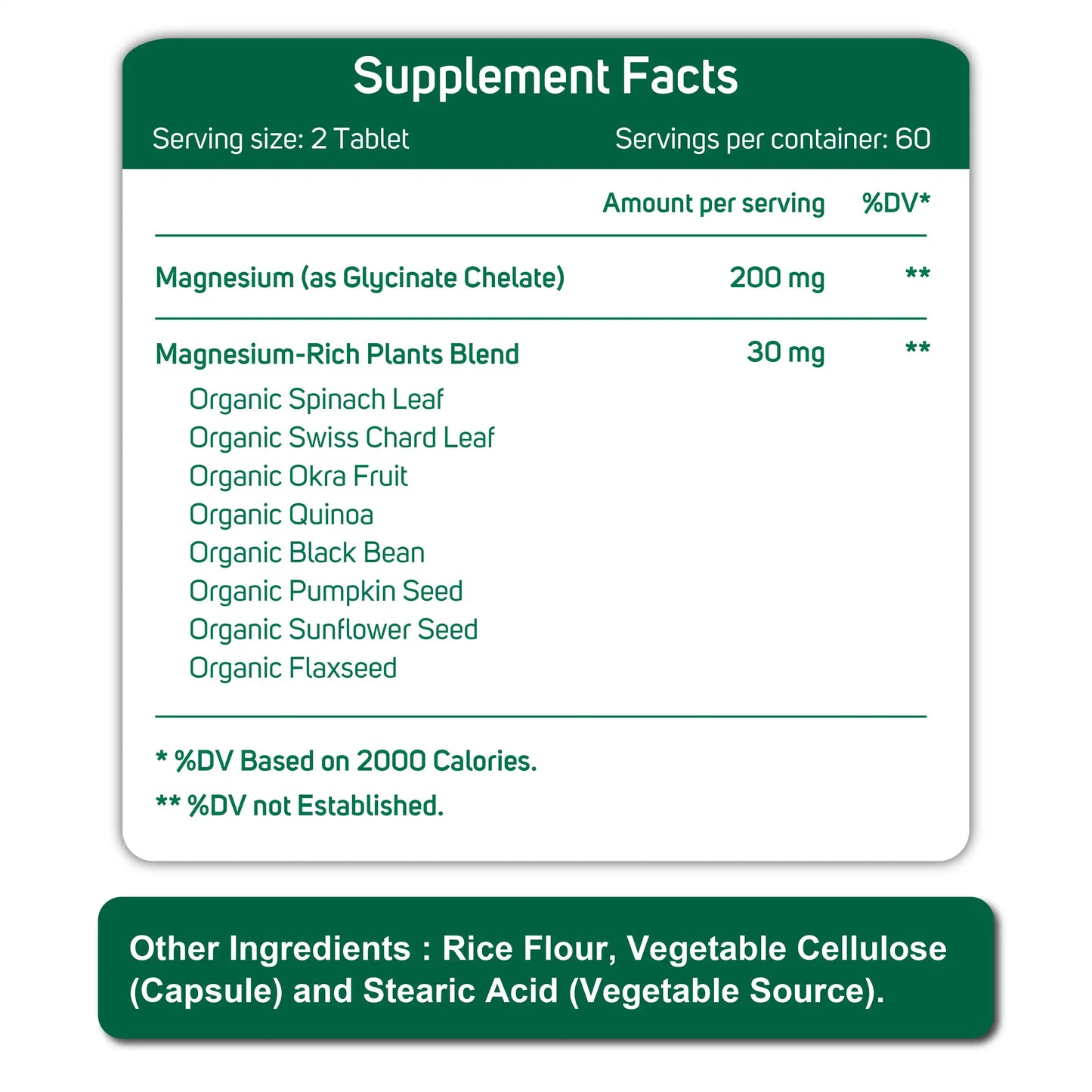 Oladole Natural Magnesium Glycinate 200 mg - 120 Capsules
