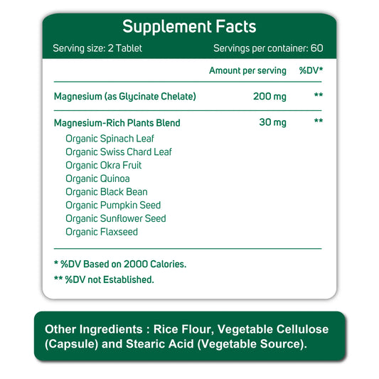 Oladole Natural Magnesium Glycinate 200 mg - 120 Capsules