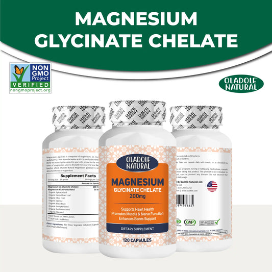 Oladole Natural Magnesium Glycinate 200 mg - 120 Capsules