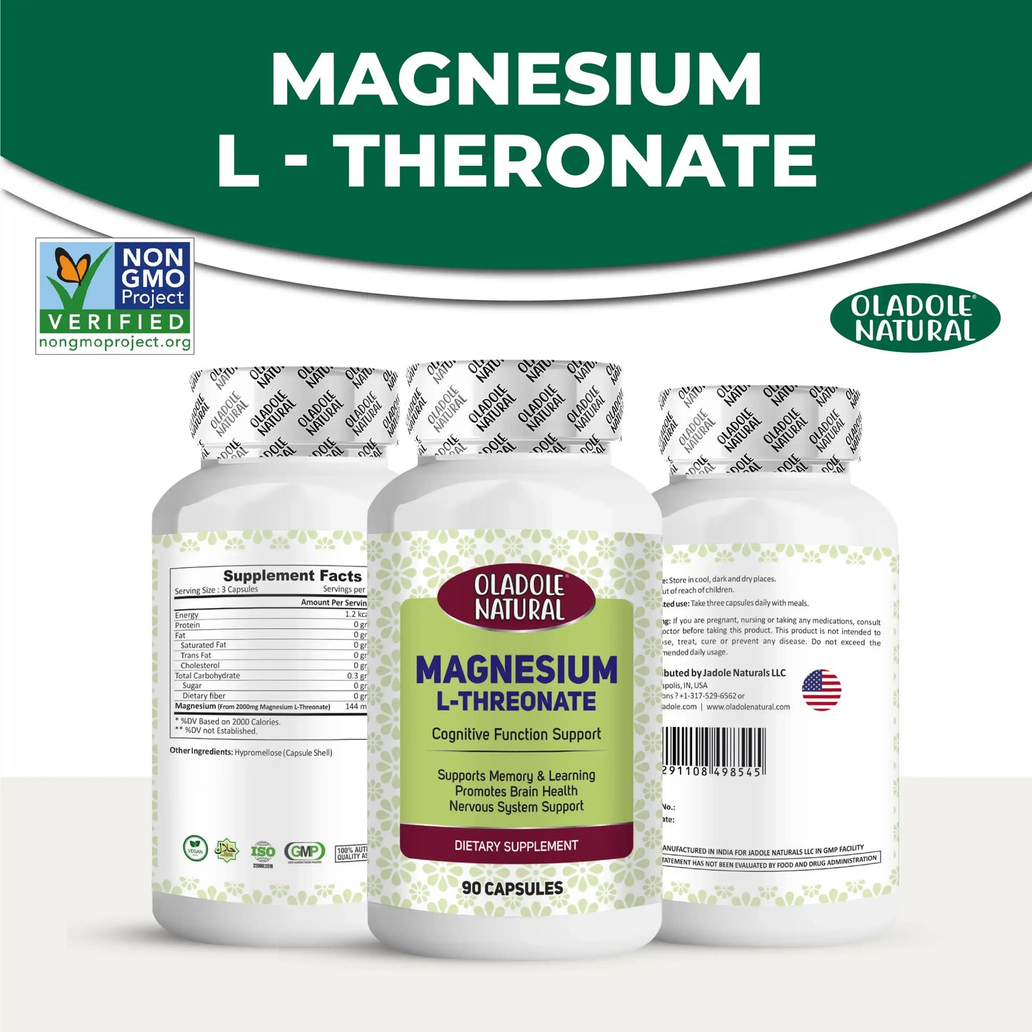 Oladole Natural Magnesium L-Threonate, 90 Capsules