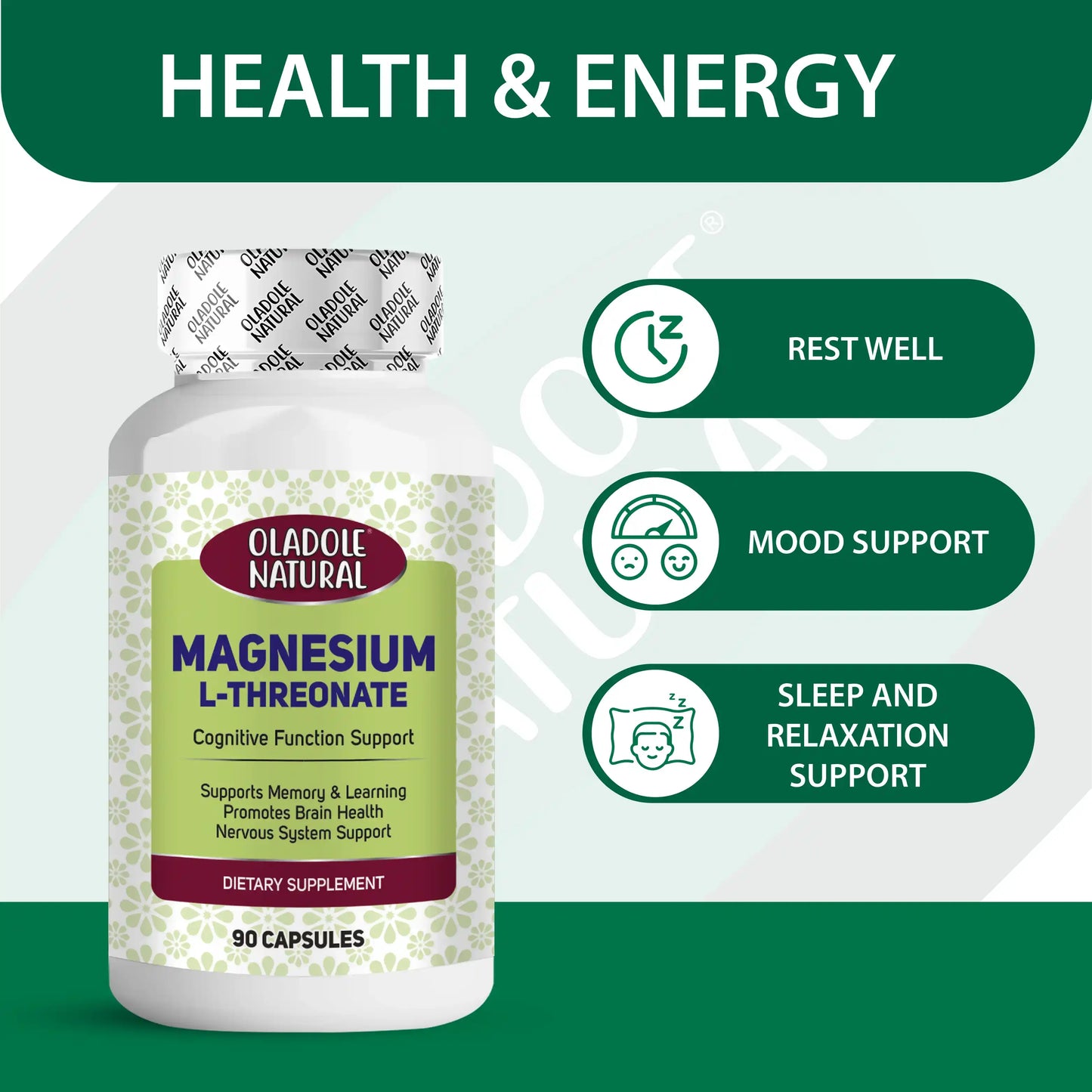 Oladole Natural Magnesium L-Threonate, 90 Capsules