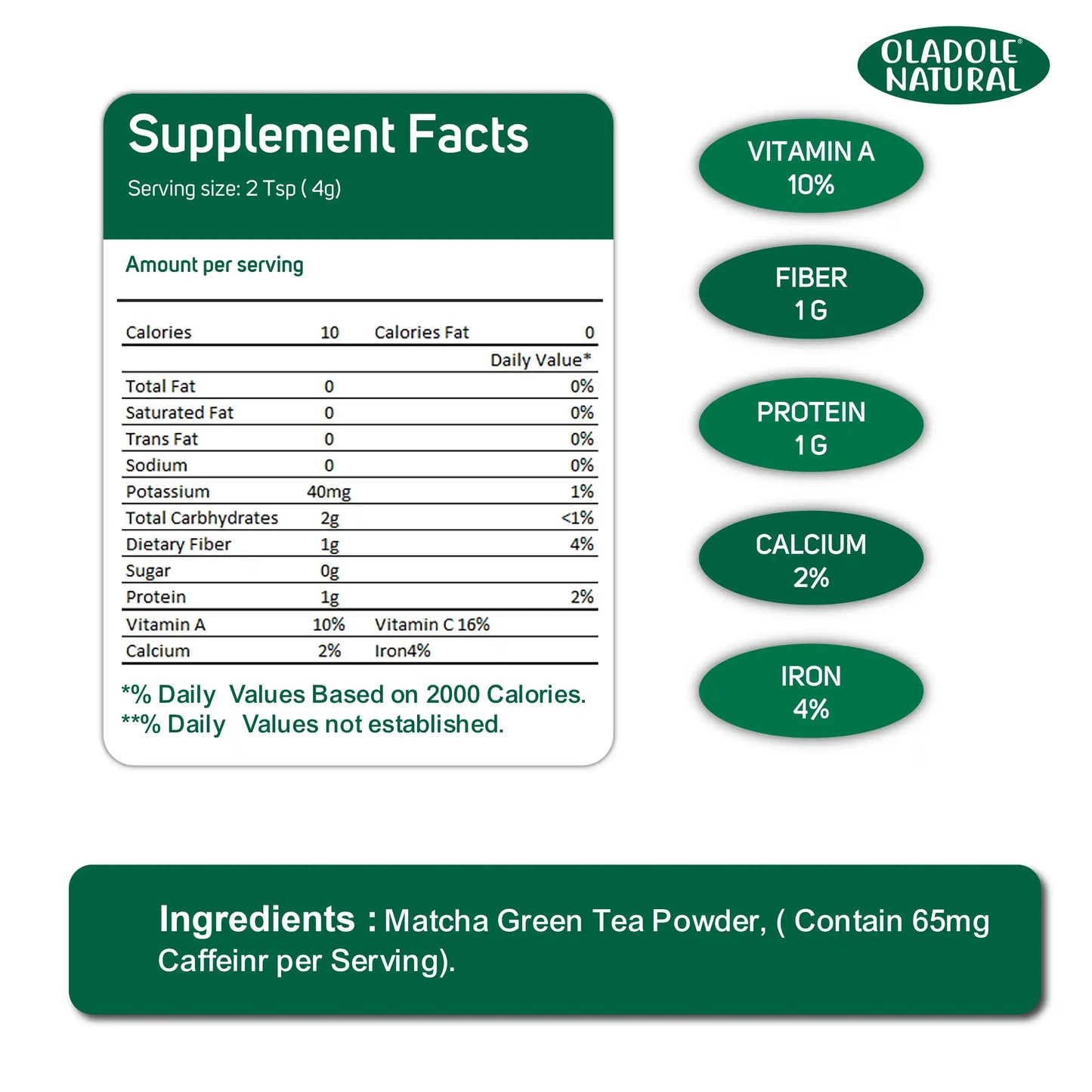 Oladole Natural Raw Matcha Green Tea Powder 100 g