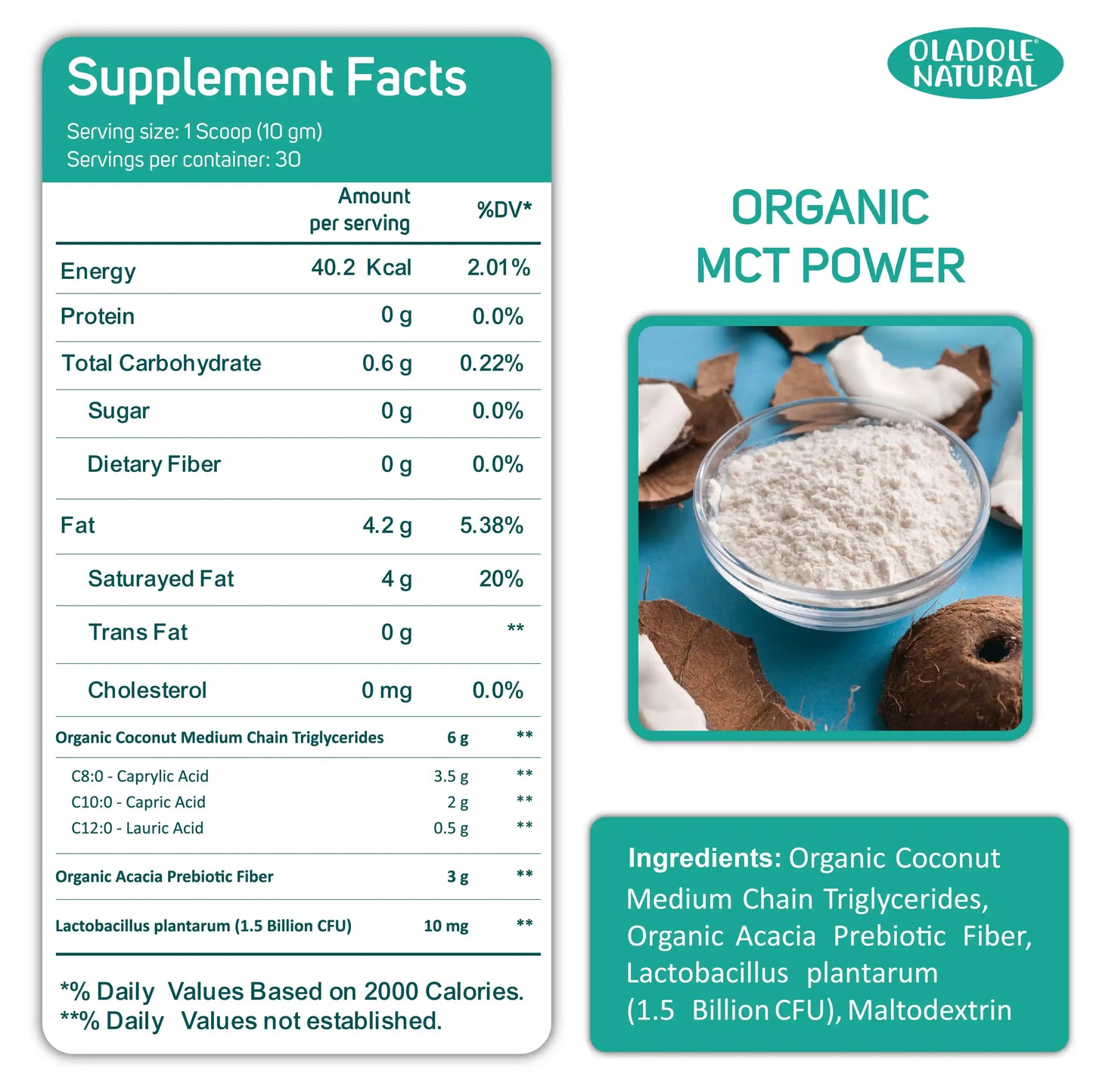 مسحوق MCT العضوي الطبيعي من أولادول، وقود سريع للدماغ والجسم - 300 غرام