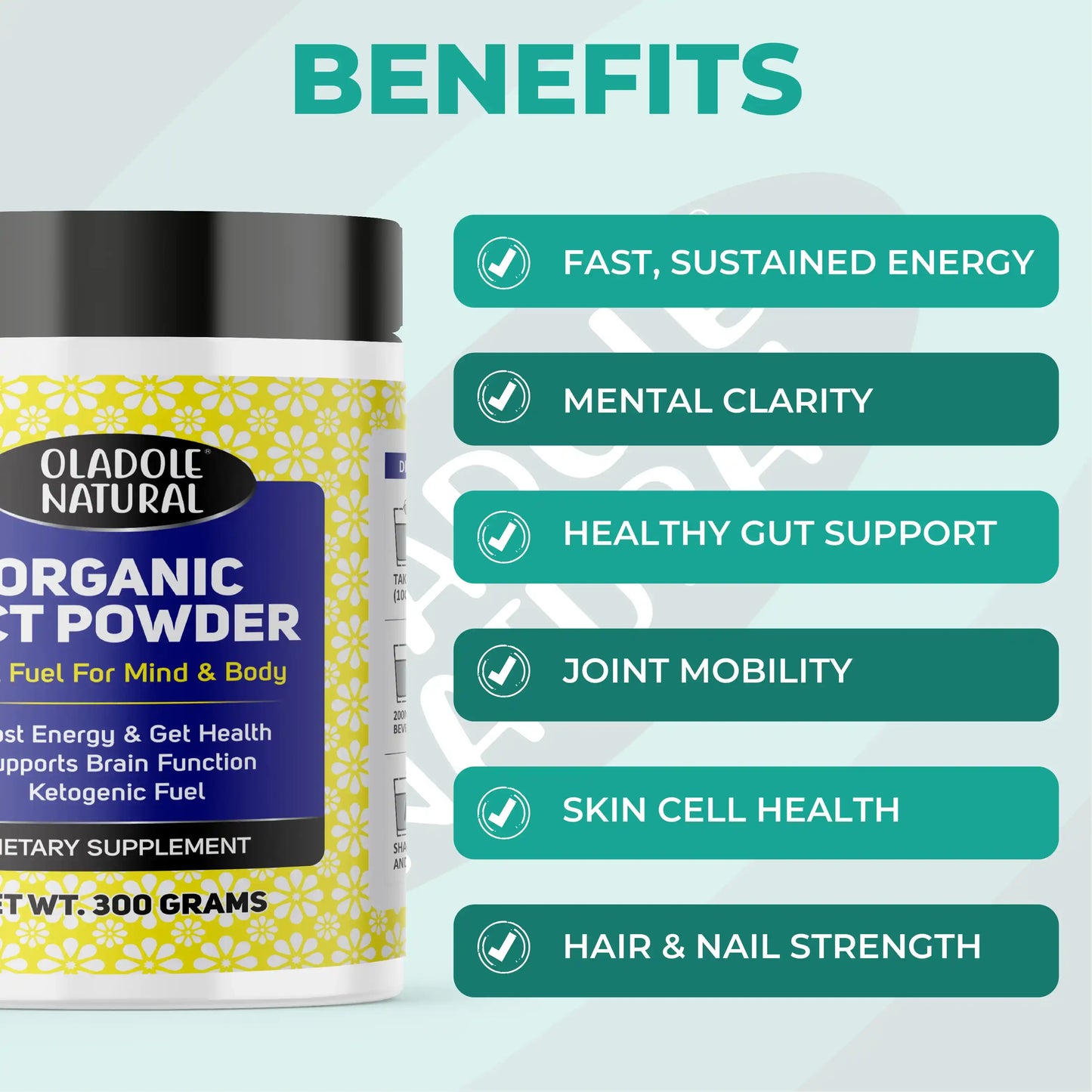 مسحوق MCT العضوي الطبيعي من أولادول، وقود سريع للدماغ والجسم - 300 غرام