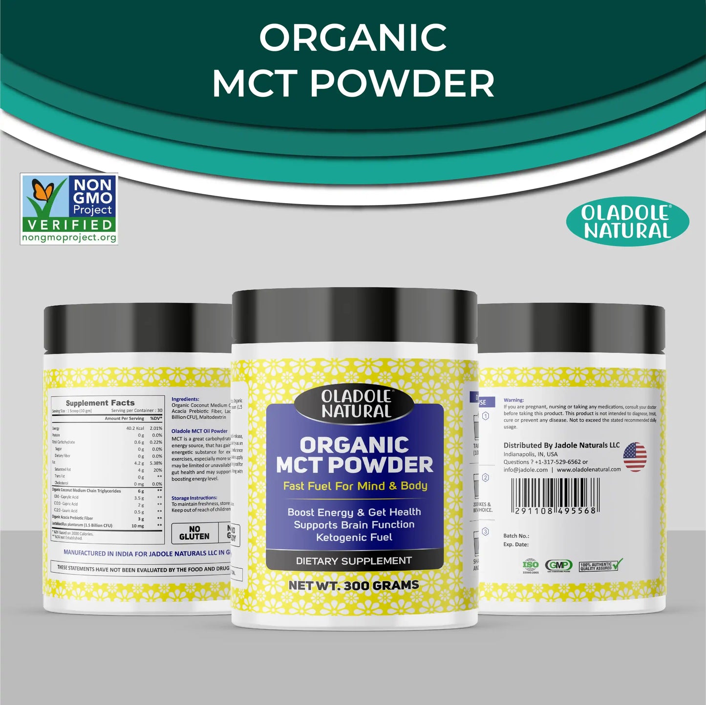مسحوق MCT العضوي الطبيعي من أولادول، وقود سريع للدماغ والجسم - 300 غرام