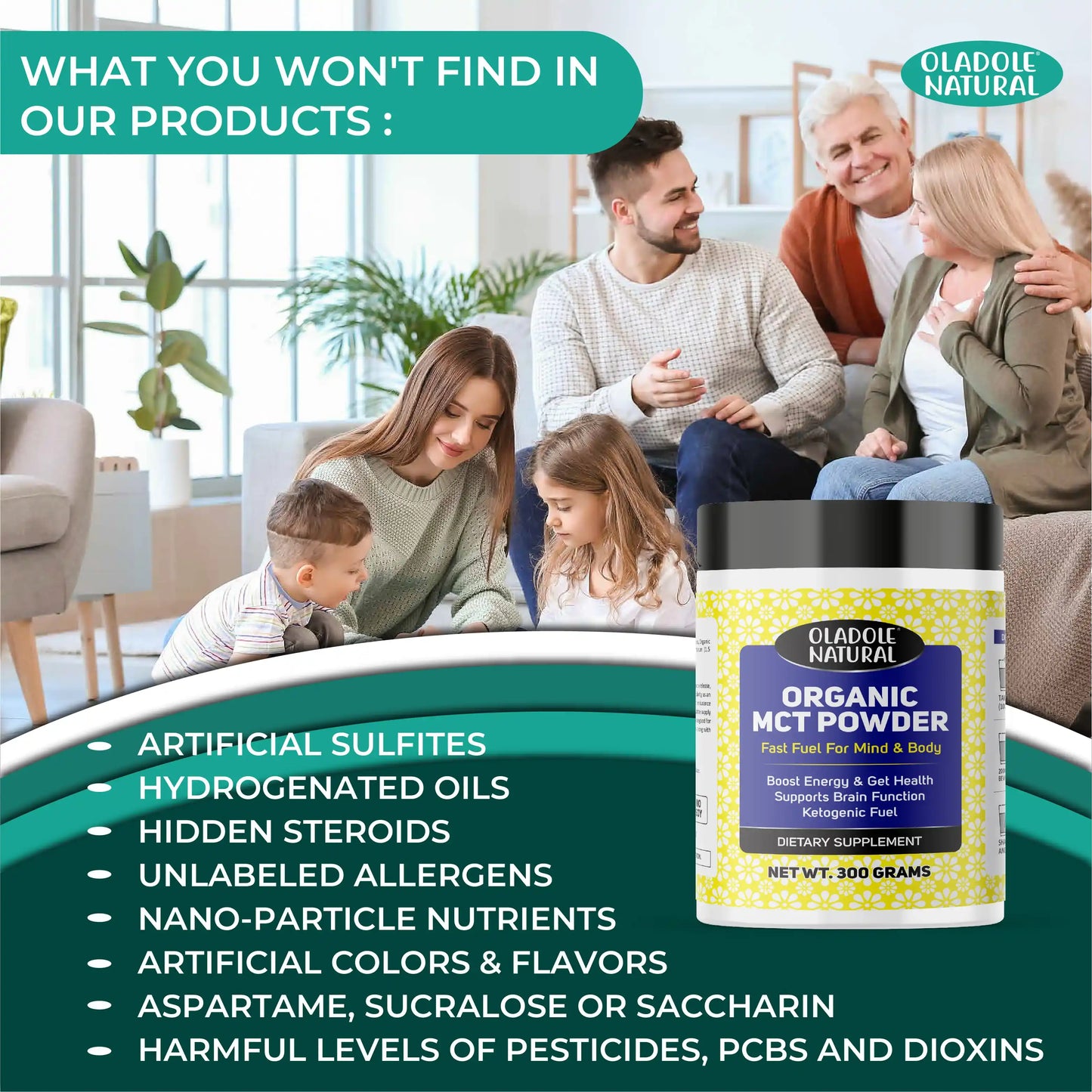 مسحوق MCT العضوي الطبيعي من أولادول، وقود سريع للدماغ والجسم - 300 غرام