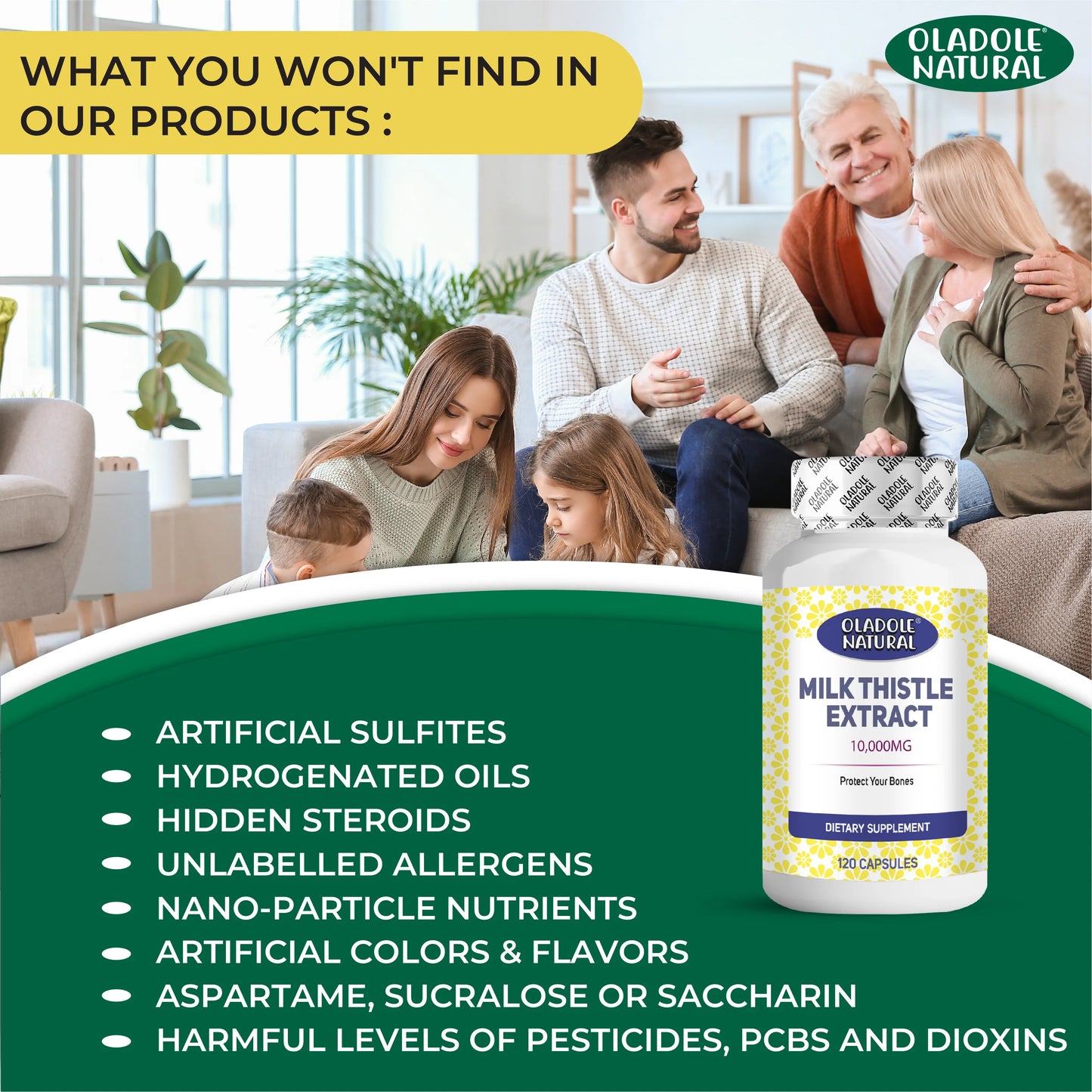Oladole Natural Milk Thistle Marianum Silymarin 10000mg 120 Veg Capsules