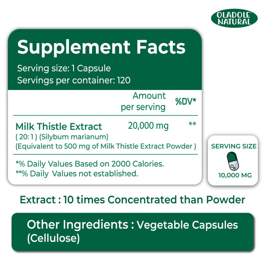 Oladole Natural Milk Thistle Marianum Silymarin 10000mg 120 Veg Capsules