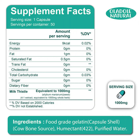 Oladole Natural Milk Thistle (1000 mg) - 50 Softgels