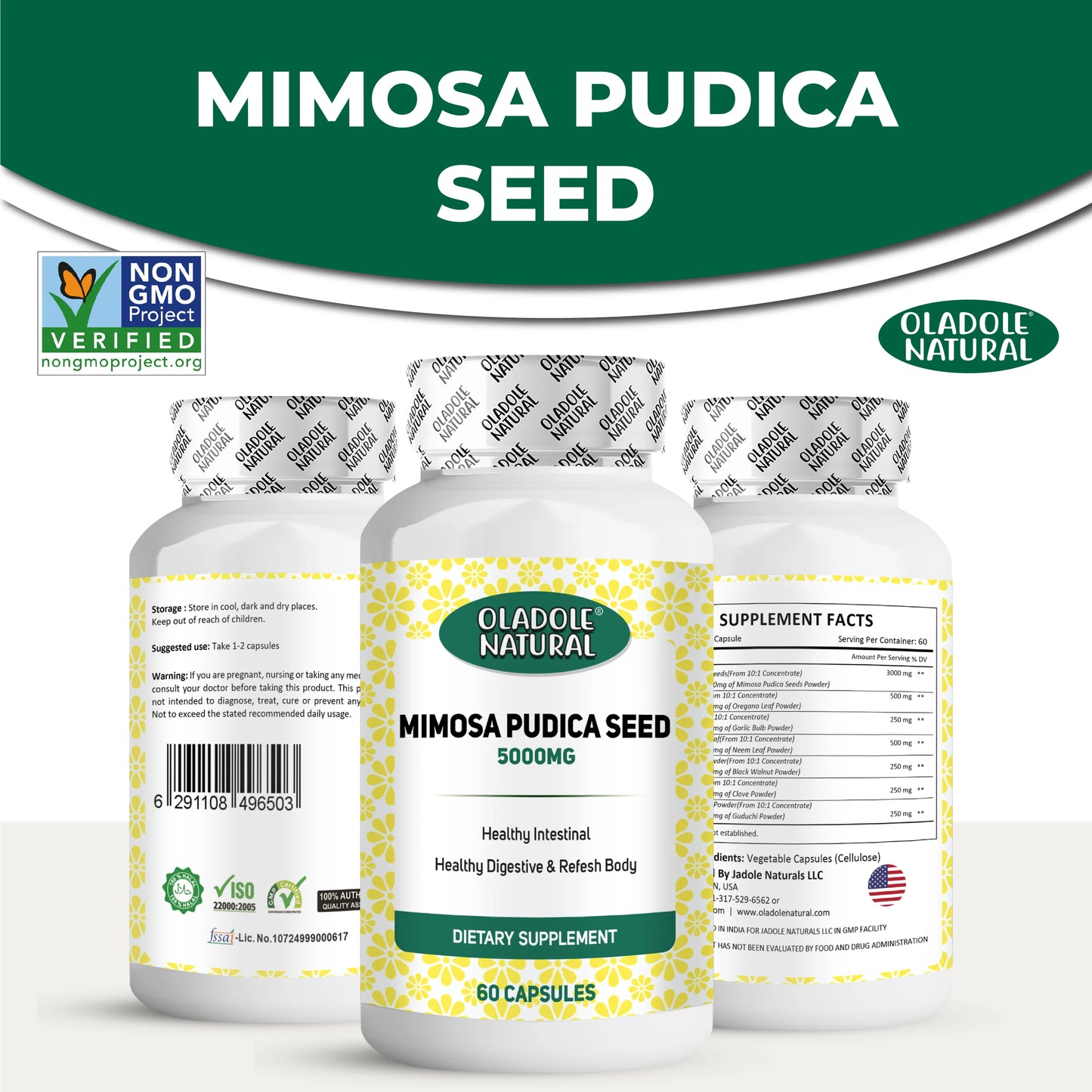 Oladole Natural Mimosa Pudica Seed Capsules - 60 Count