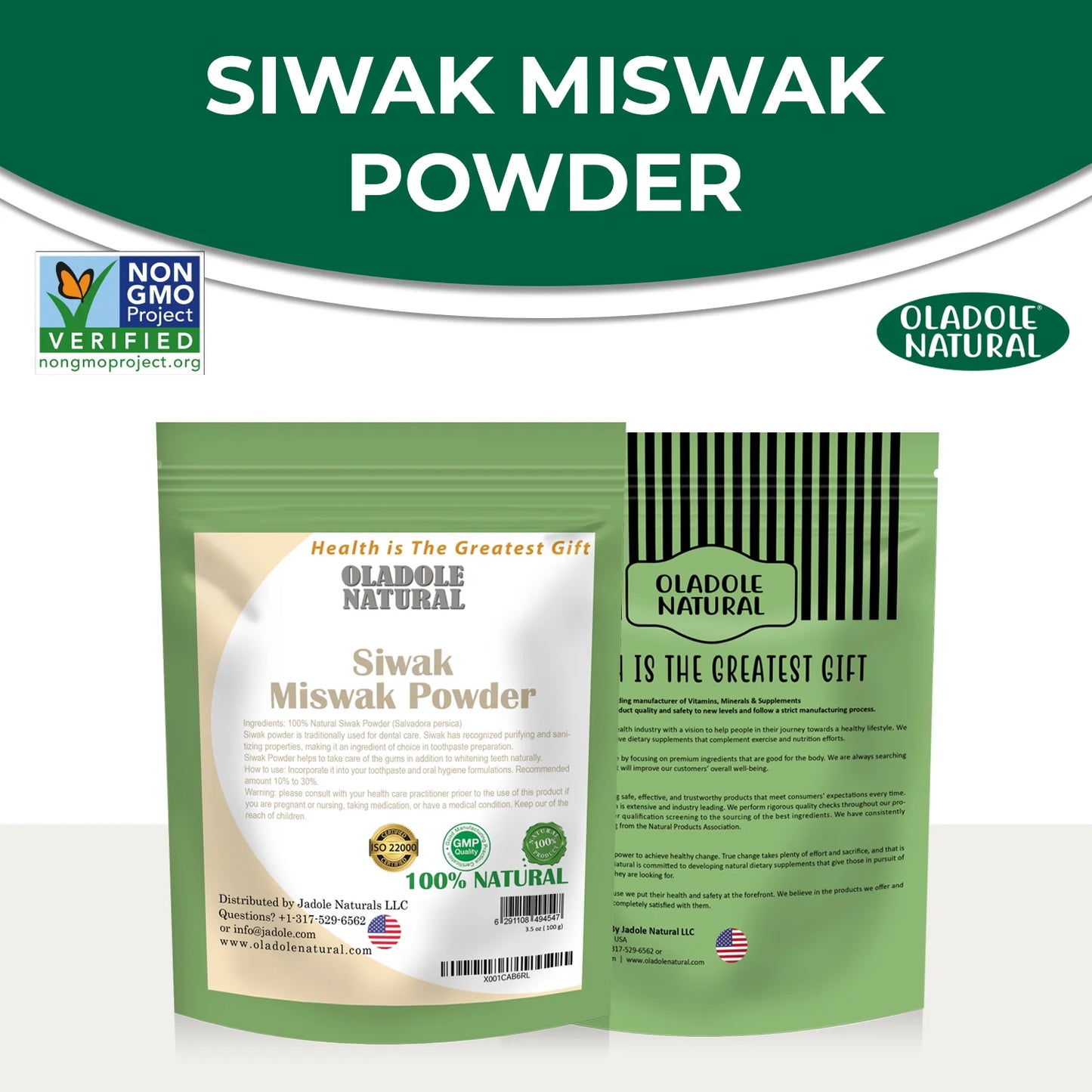 Oladole Natural Siwak Miswak Powder  Front And Back