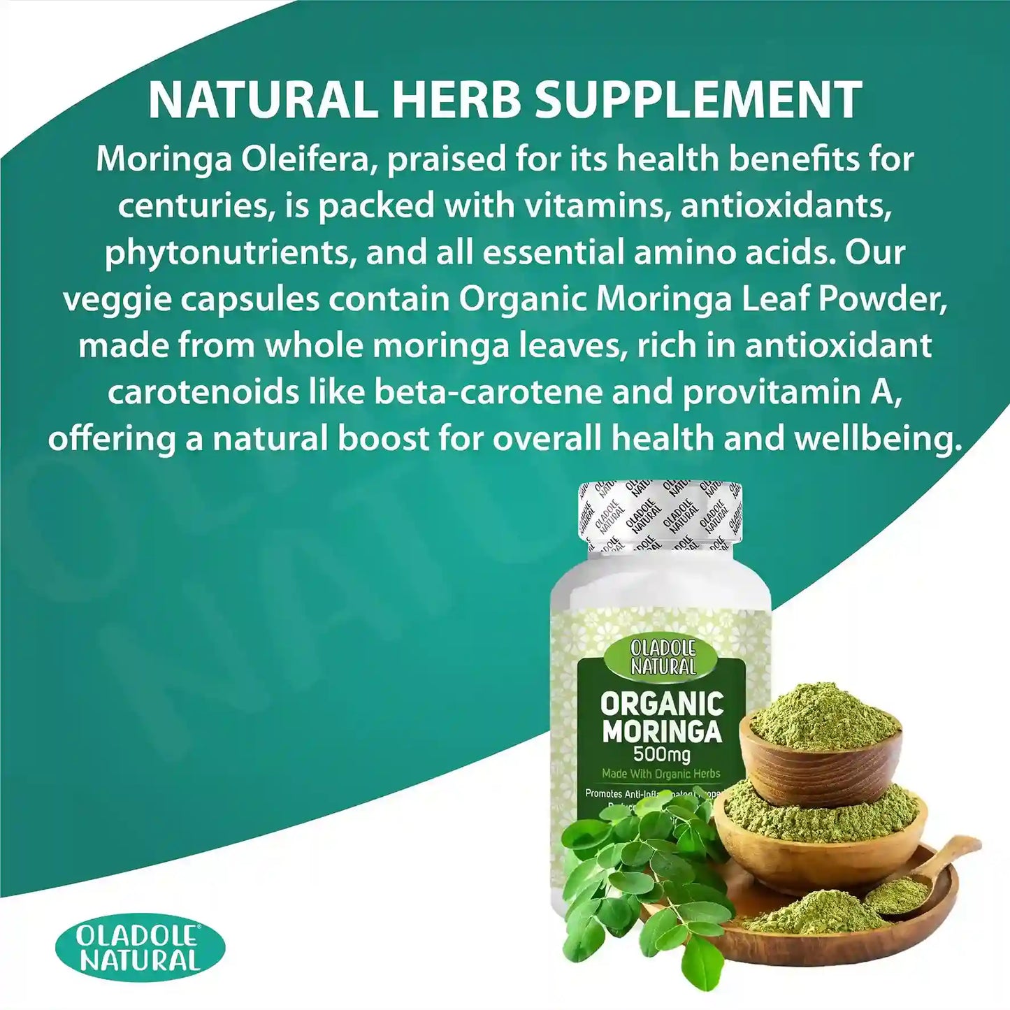 Oladole Natural Organic Moringa 500 mg 120 Veg Capsules