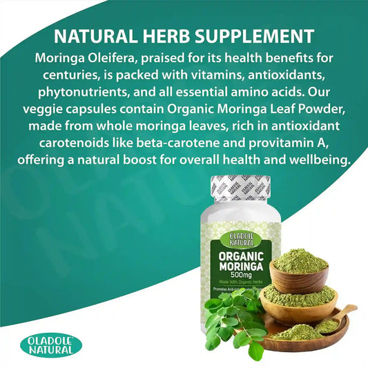 Oladole Natural Organic Moringa 500 mg 120 Veg Capsules