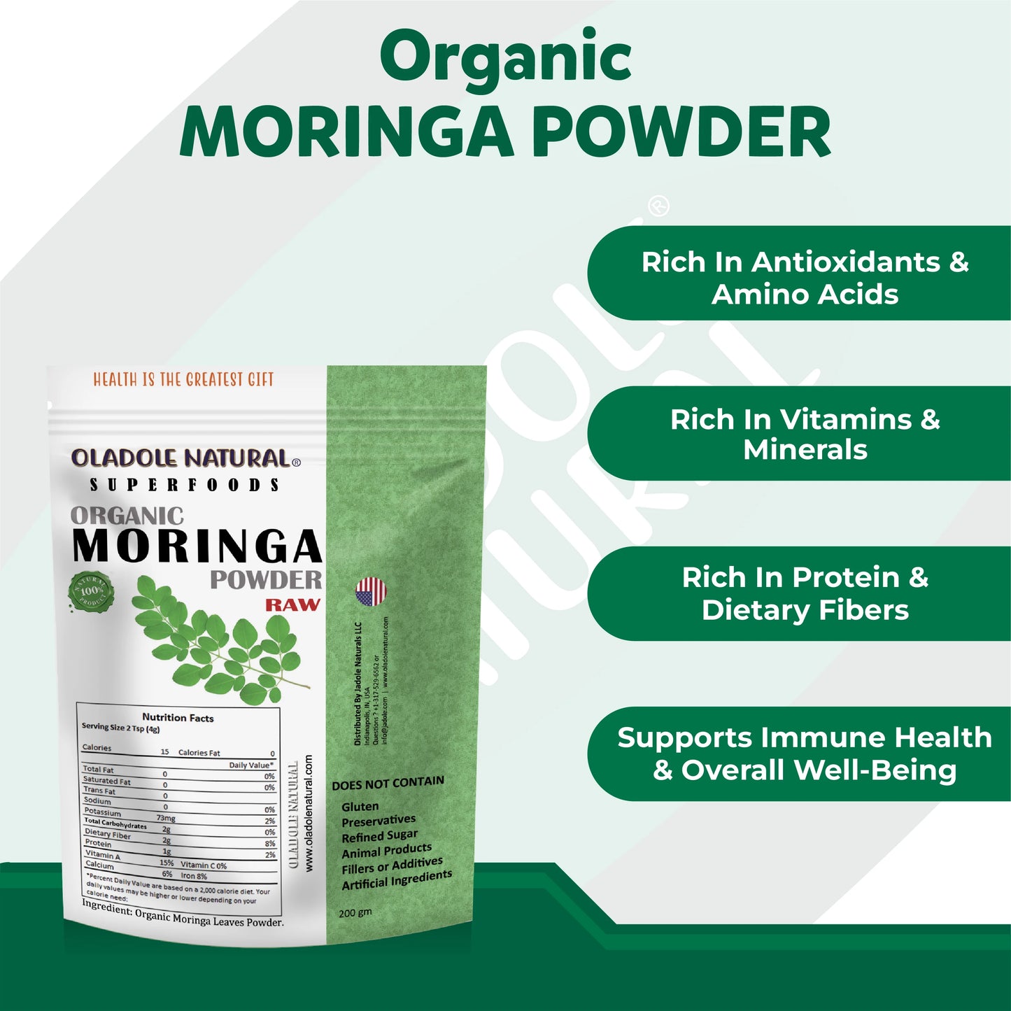 Oladole Natural Raw Organic Moringa Leaf Powder 200g