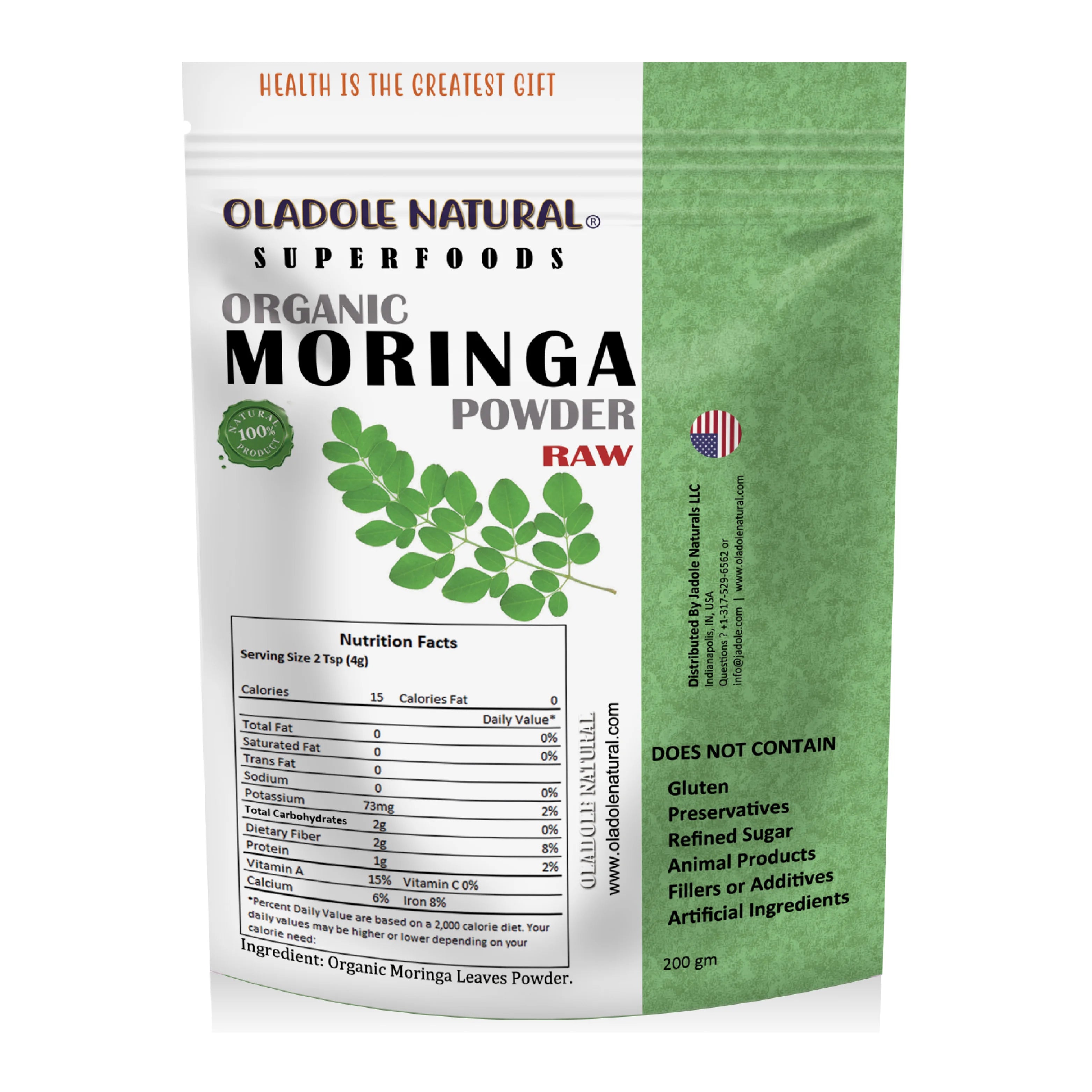 مسحوق أوراق المورينجا العضوي الخام الطبيعي من أولادول، 200 غرام