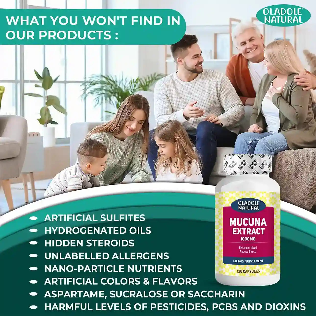 Oladole Natural Mucuna Extract 1000 mg, 120 Capsule