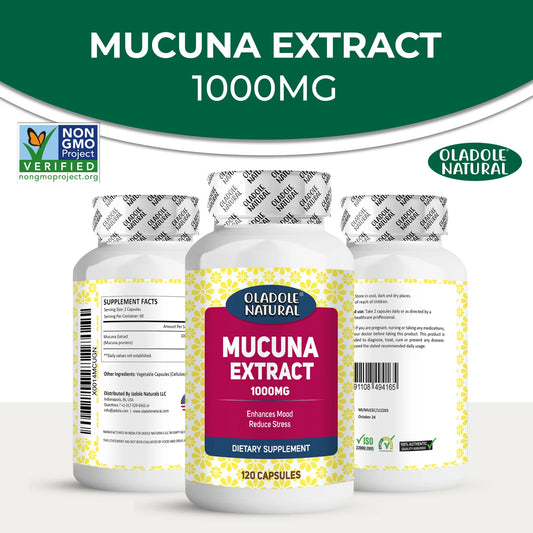 Oladole Natural Mucuna Extract 1000 mg, 120 Capsule