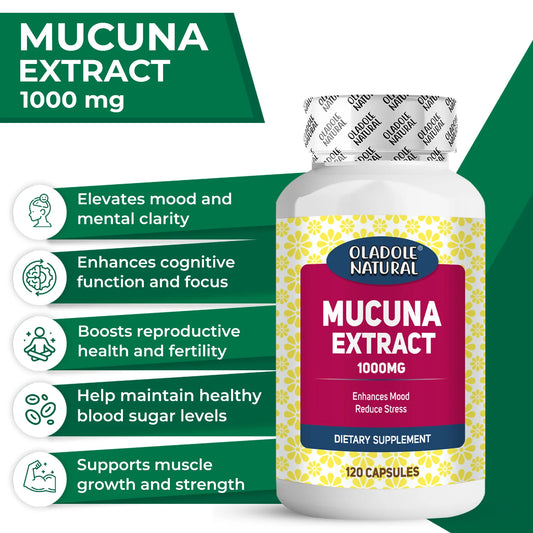 Oladole Natural Mucuna Extract 1000 mg, 120 Capsule