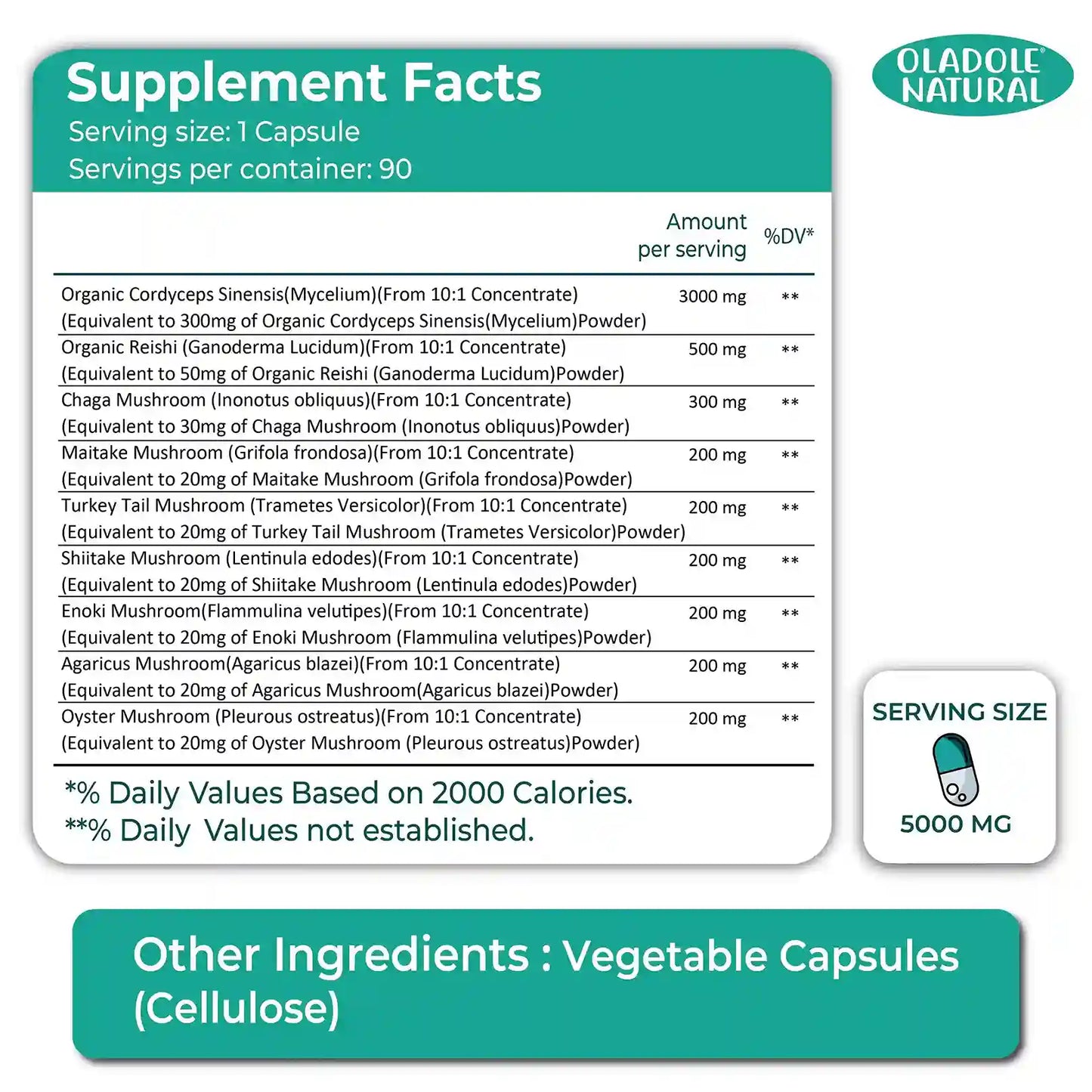 Oladole Natural Mushroom Complex - 90 Capsules