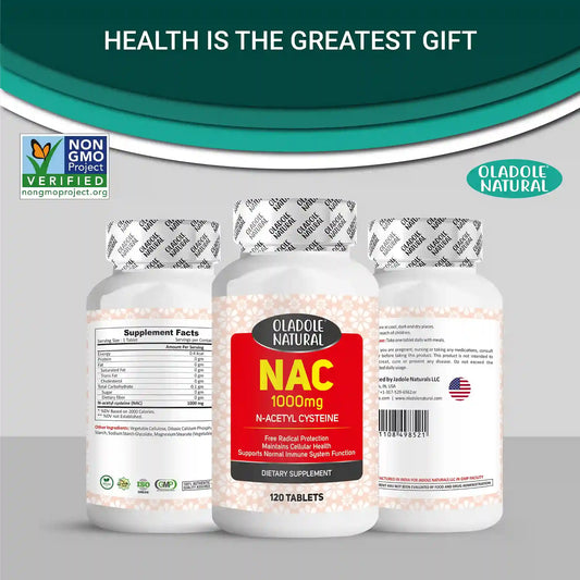 Oladole Natural N-Acetyl Cysteine NAC 1000mg, 120 Tablets
