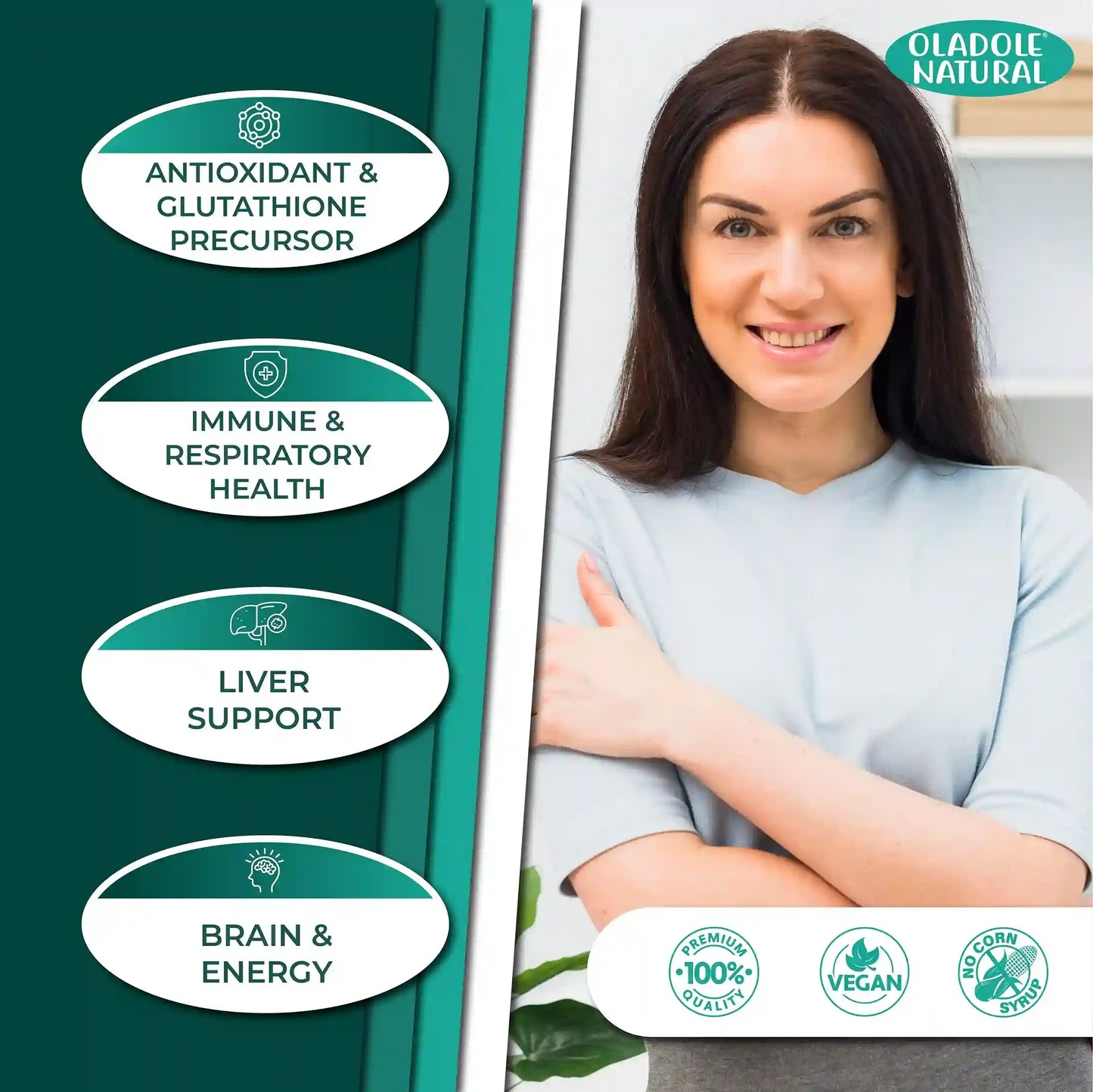 Oladole Natural N-Acetyl Cysteine NAC 1000mg, 120 Tablets