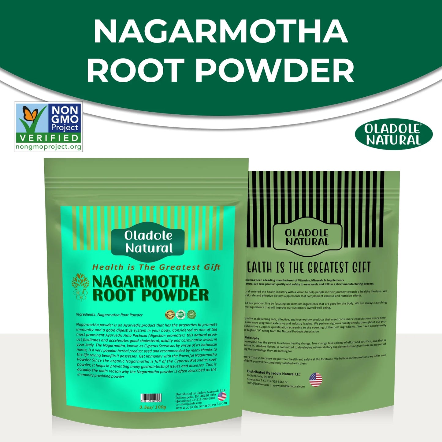 Oladole Natural Nagarmotha root Powder Front And Back 