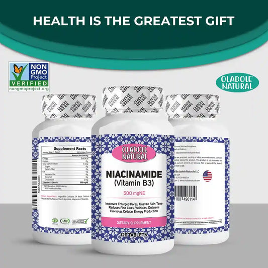 Oladole Natural Niacinamide Vitamin B3 500mgNE 120 Tablets
