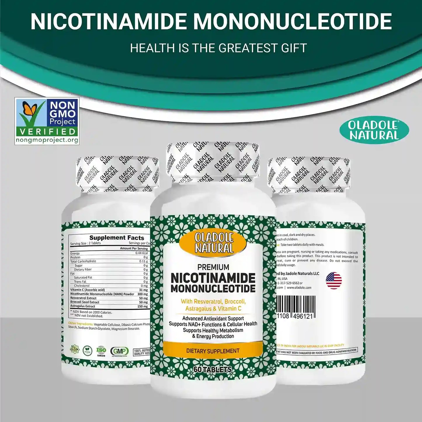 Oladole Natural NMN (Nicotinamide Mononucleotide) with Broccoli, Astragalus and Vitamin C