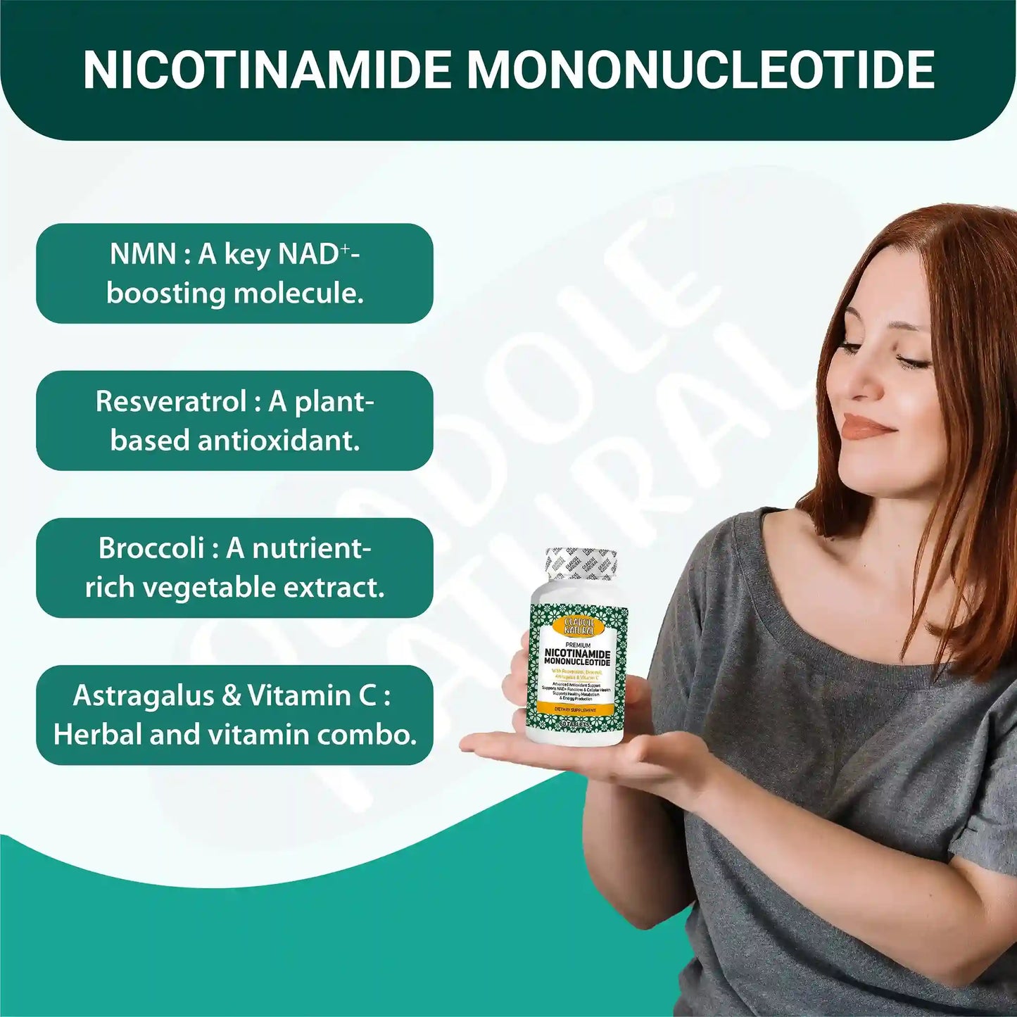 Oladole Natural NMN (Nicotinamide Mononucleotide) with Broccoli, Astragalus and Vitamin C