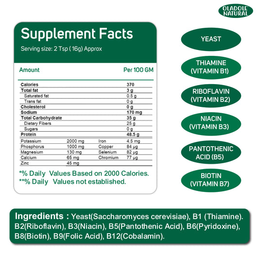 Oladole Natural Nutritional Yeast Flakes  Supplement Facts