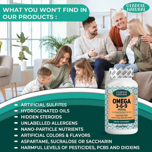 Oladole Natural Omega 3-6-9 from Borage, Flaxseed and Fish Oils, 2400mg 120 softgels