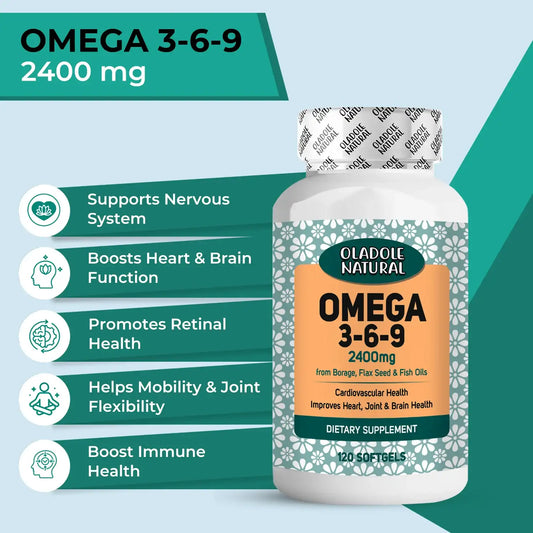 Oladole Natural Omega 3-6-9 from Borage, Flaxseed and Fish Oils, 2400mg 120 softgels