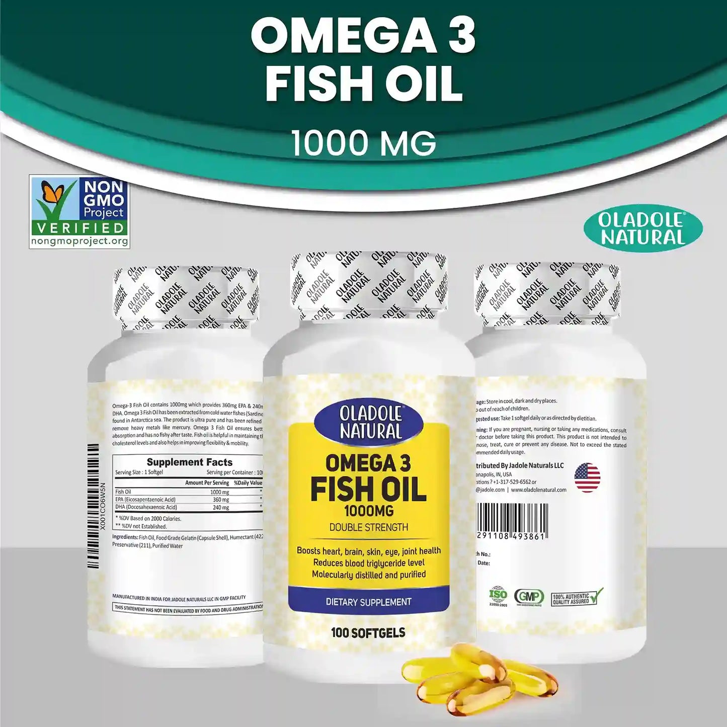 Oladole Natural Omega 3 Fish Oil 1000mg 100 Softgel