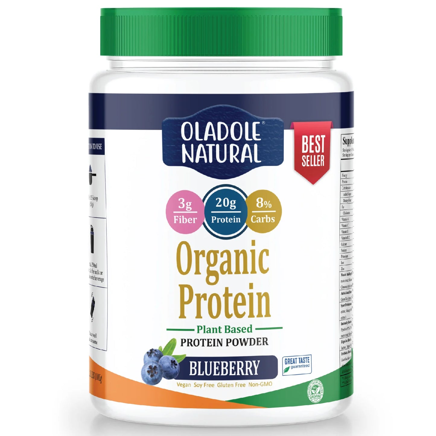 Oladole Natural Plant Based Organic Protein Powder 1Kg Blueberry Halal