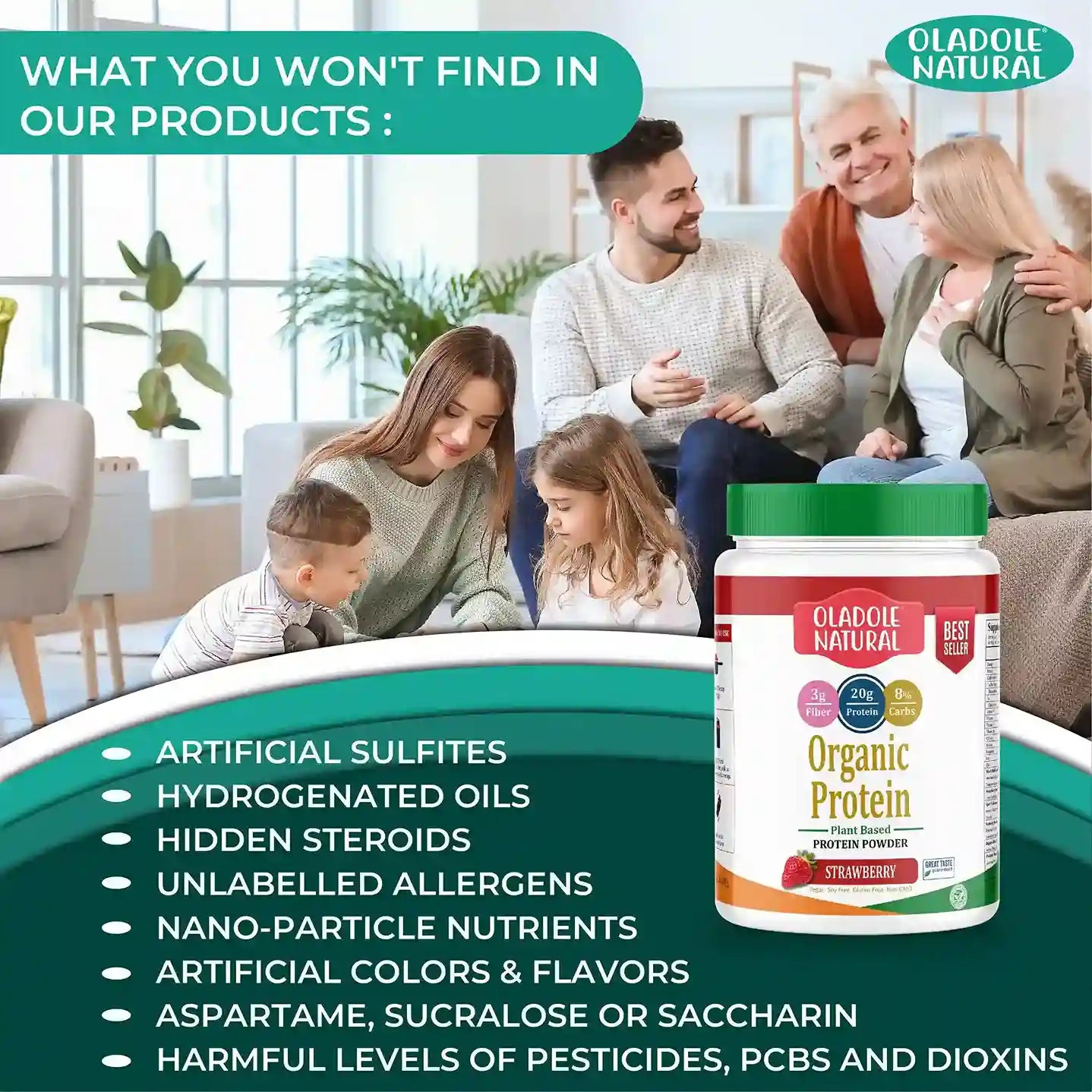 Oladole Natural Plant Based Organic Protein Powder 1Kg Strawberry Halal