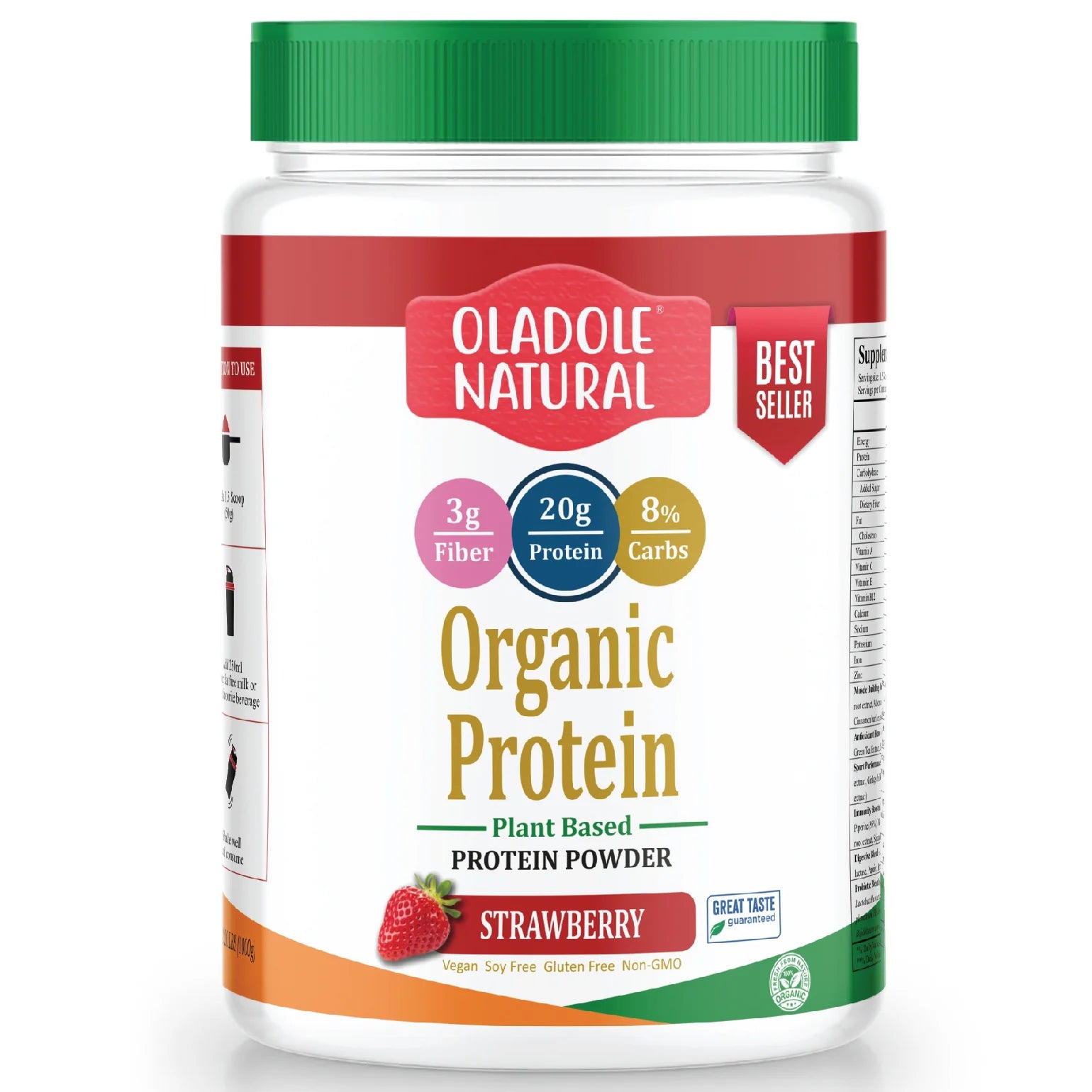 مسحوق بروتين أولادول العضوي الطبيعي النباتي 1 كجم بنكهة الفراولة الحلال