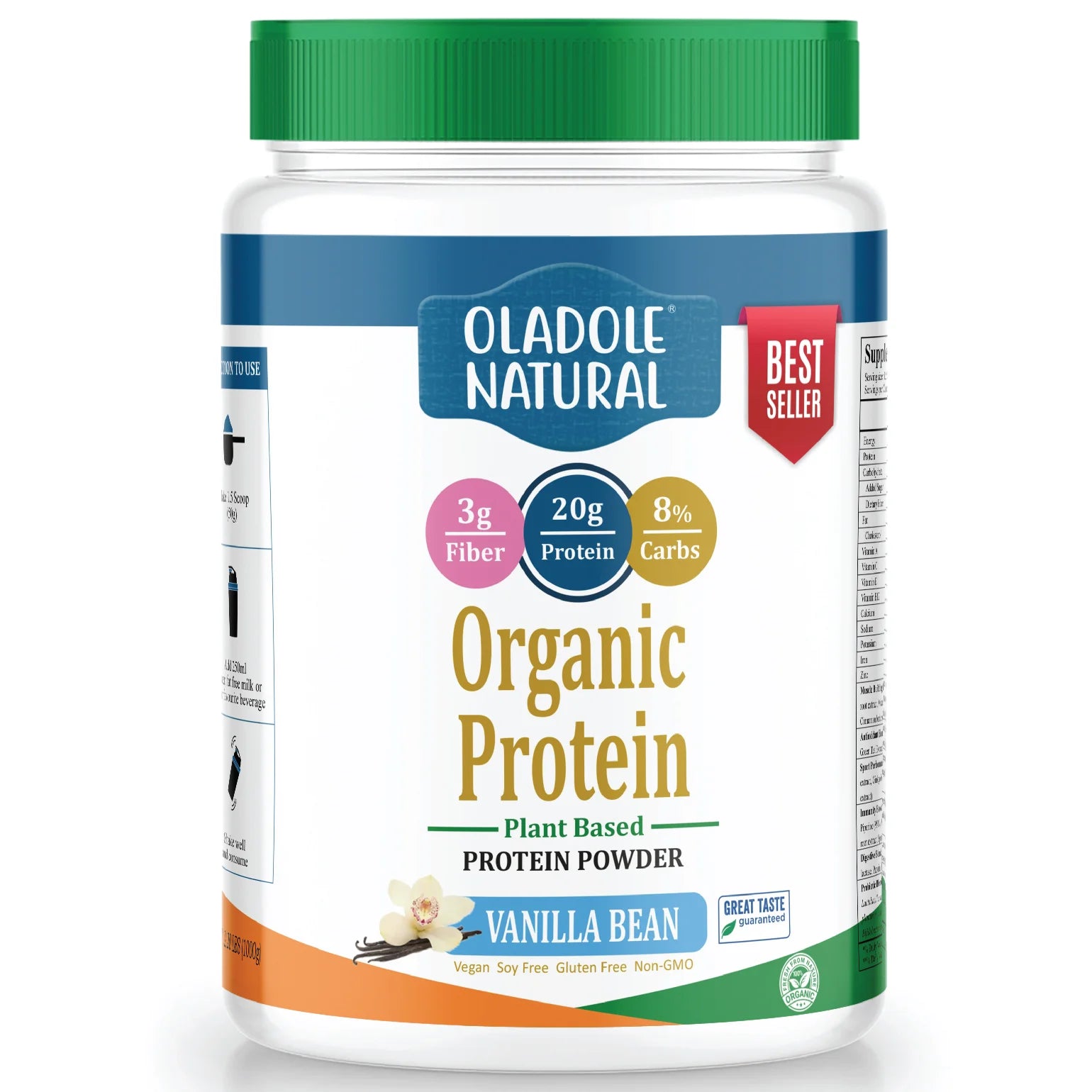 Oladole Natural Plant Based Organic Protein Powder 1Kg Vannila Halal