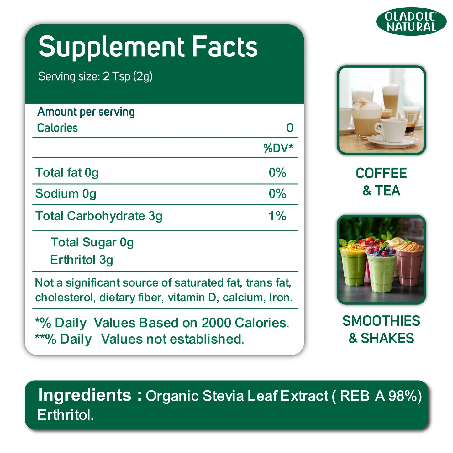 Oladole Natural Organic Stevia Sweetener Blend 200g