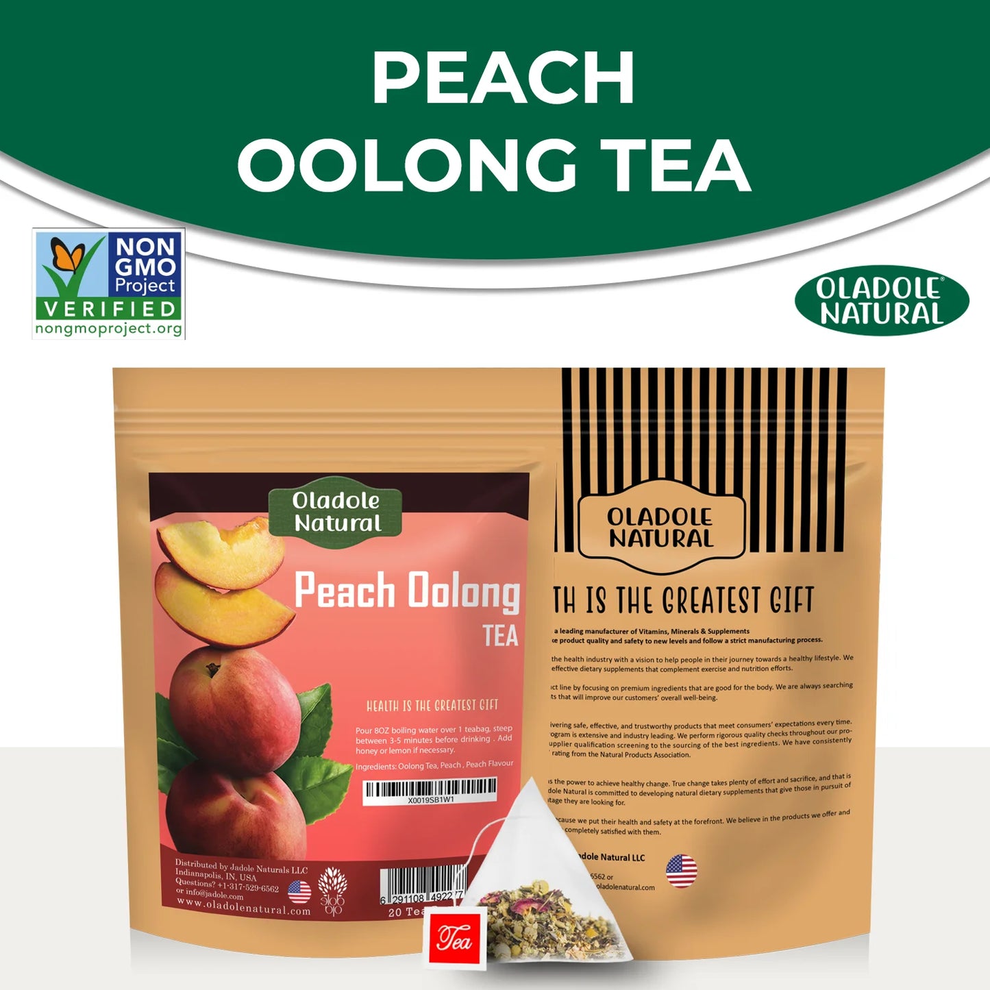 Oladole Natural Peach Oolong Tea - 20 Tea Bags