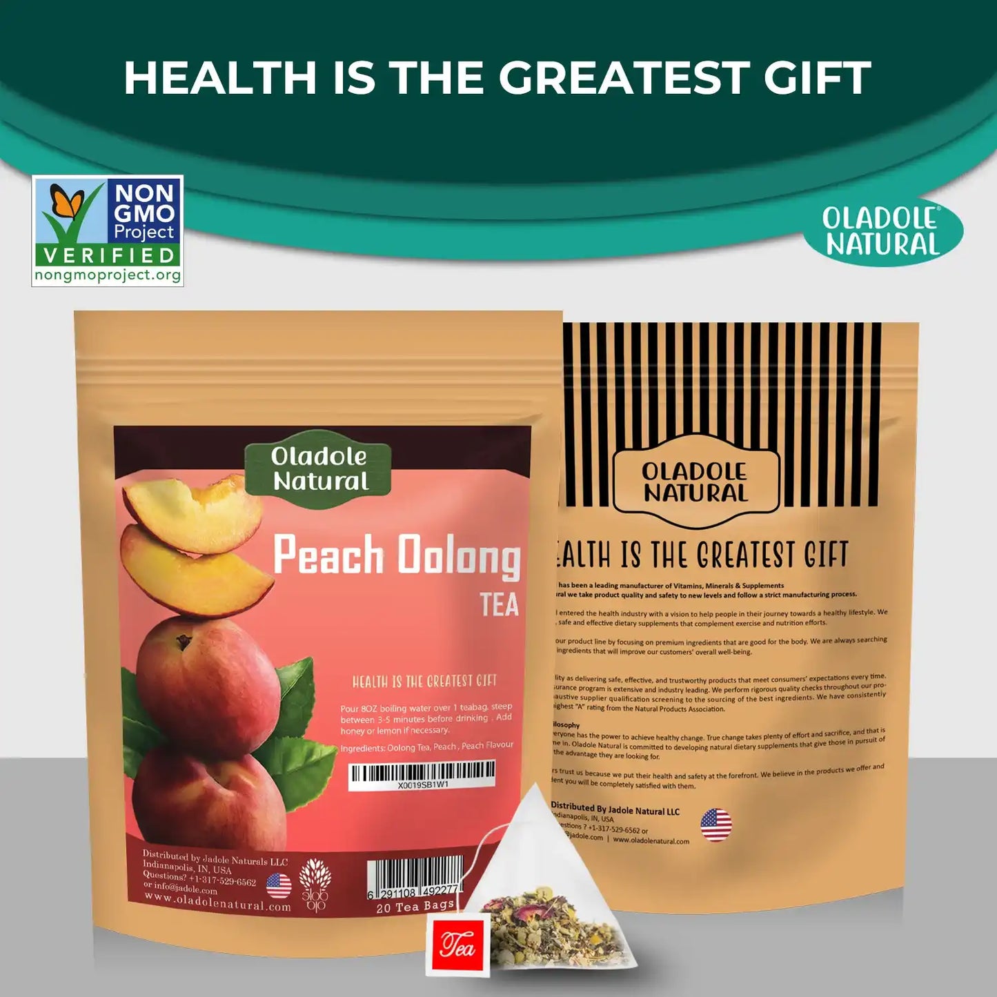 Oladole Natural Peach Oolong Tea - 20 Tea Bags