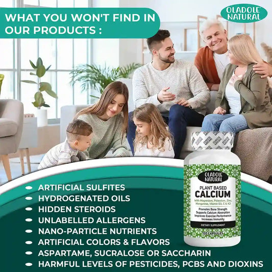 Oladole Natural Plant-Based Calcium  with Magnesium, Potassium, Zinc, Boron, Manganese, Vitamins 120 Capsules