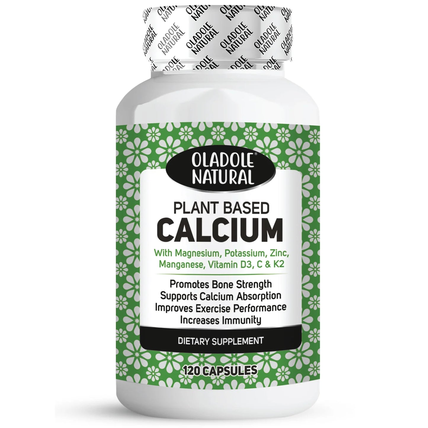 Oladole Natural Plant-Based Calcium  with Magnesium, Potassium, Zinc, Boron, Manganese, Vitamins 120 Capsules