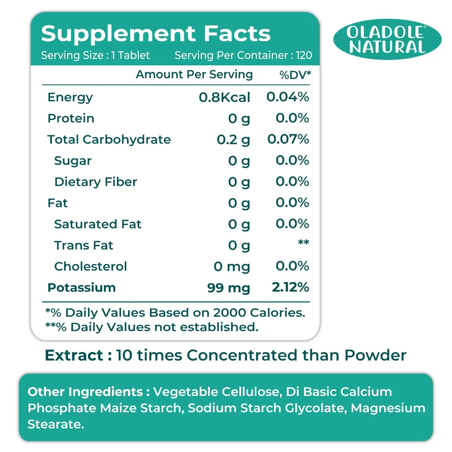 Oladole Natural Potassium Citrate 99 mg Supplement 120 Tablets