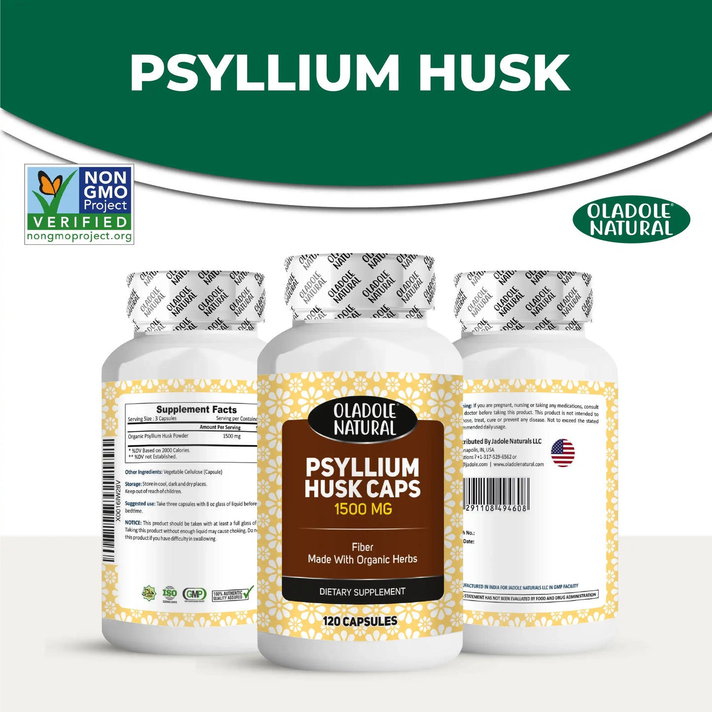Oladole Natural Psyllium Husk 1500mg 120 Capsules