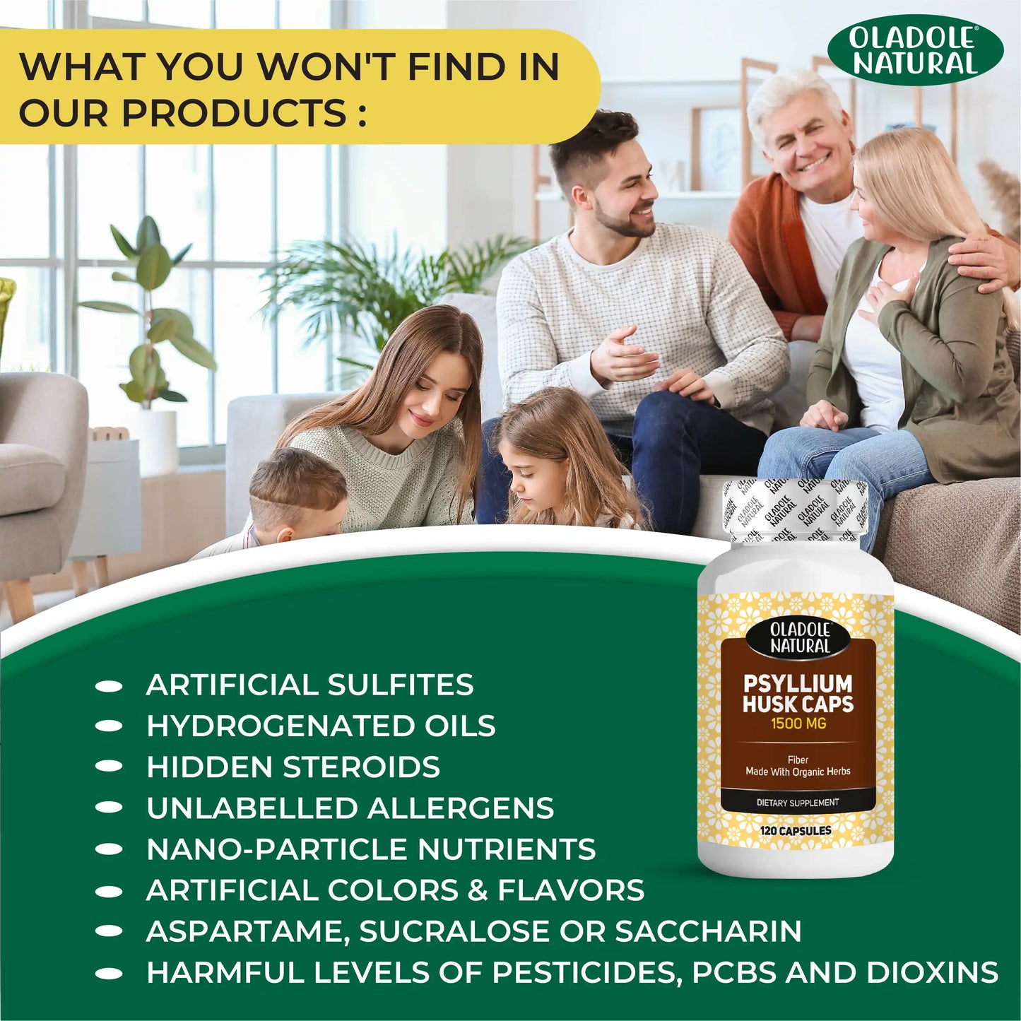 Oladole Natural Psyllium Husk 1500mg 120 Capsules